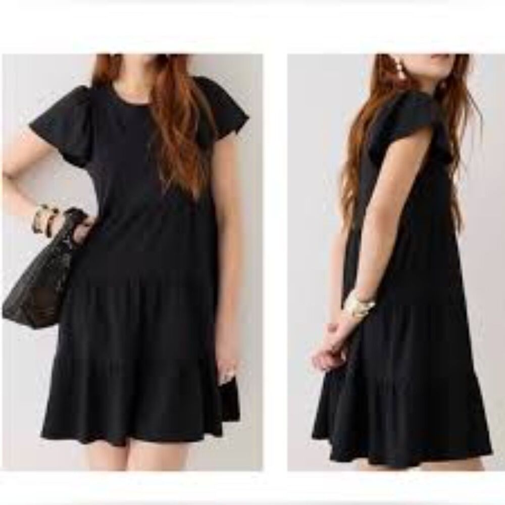 J Crew Tiered Mini Dress in Broken-In Jersey BLACK Sz M